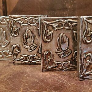 Mexican let's Pray art religious set of 4 ,  Embossed in aluminum set of 4 Mix a